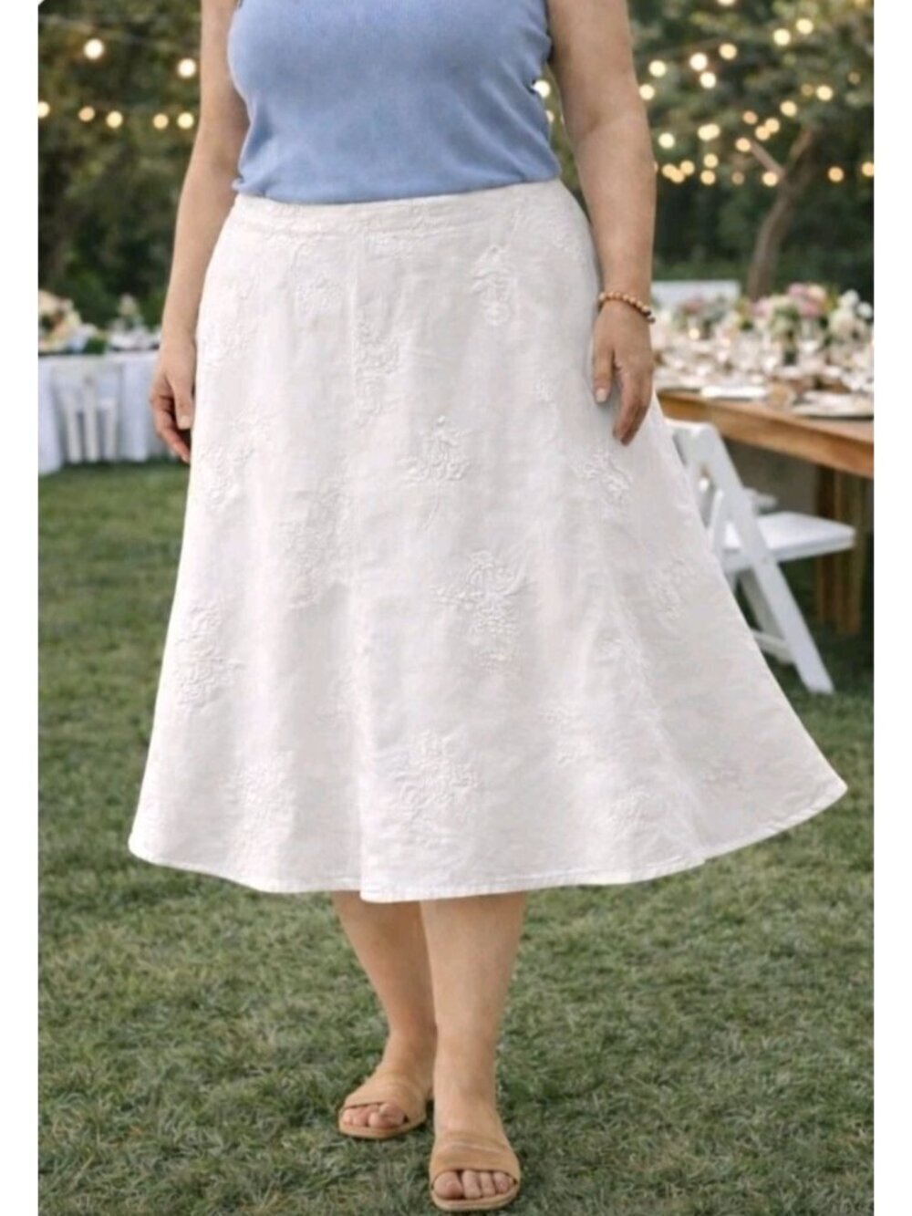 Newport News Linen Blend Skirt Boho Embroidered Church Event Party 24W White